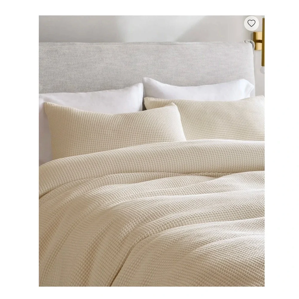 Quince Queen Organic Waffle Duvet Cover Set Undyed Off White